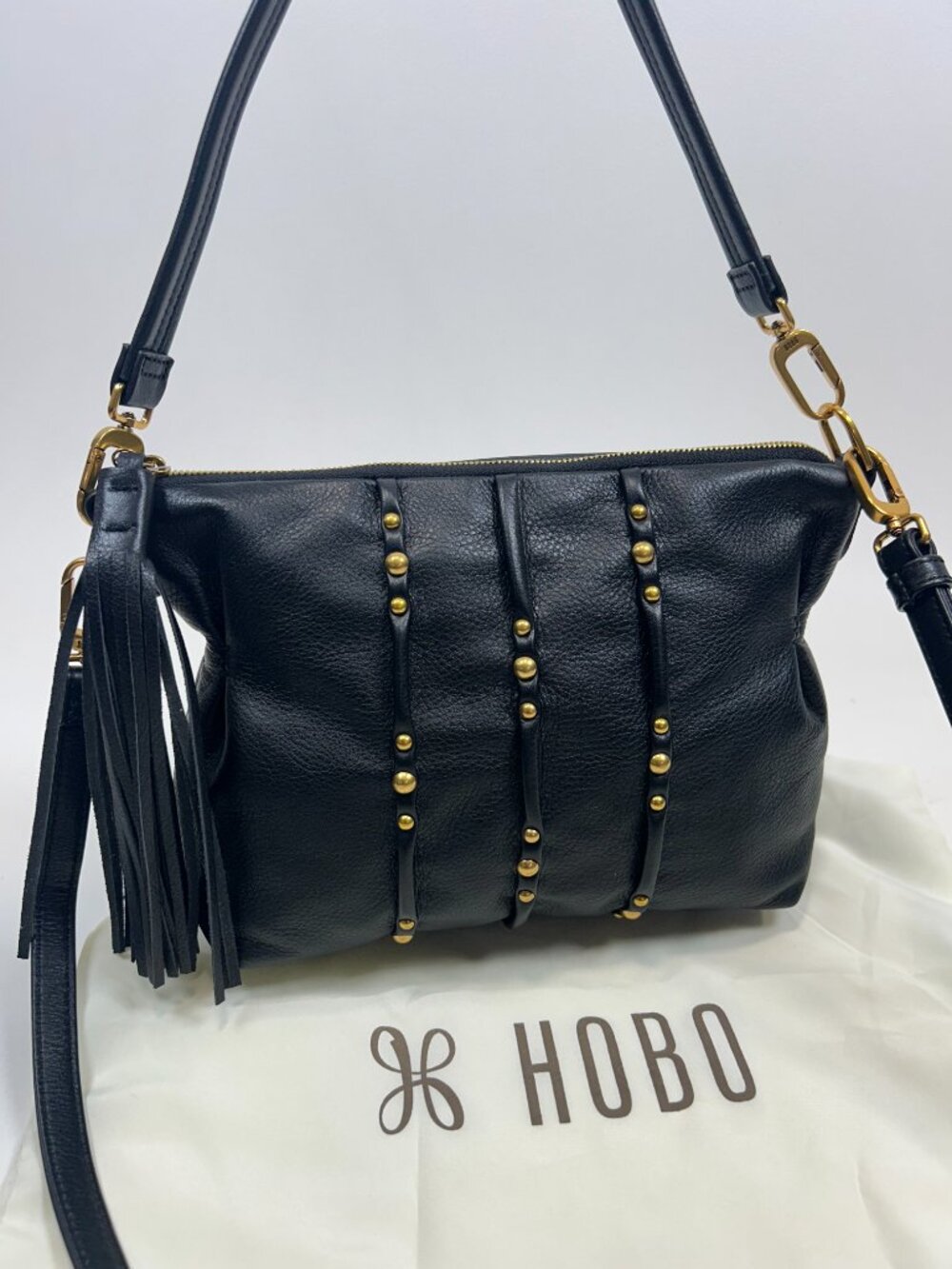 HOBO INTERNATIONAL Kori Crossbody Shoulderbag Black Leather Dual Straps $268